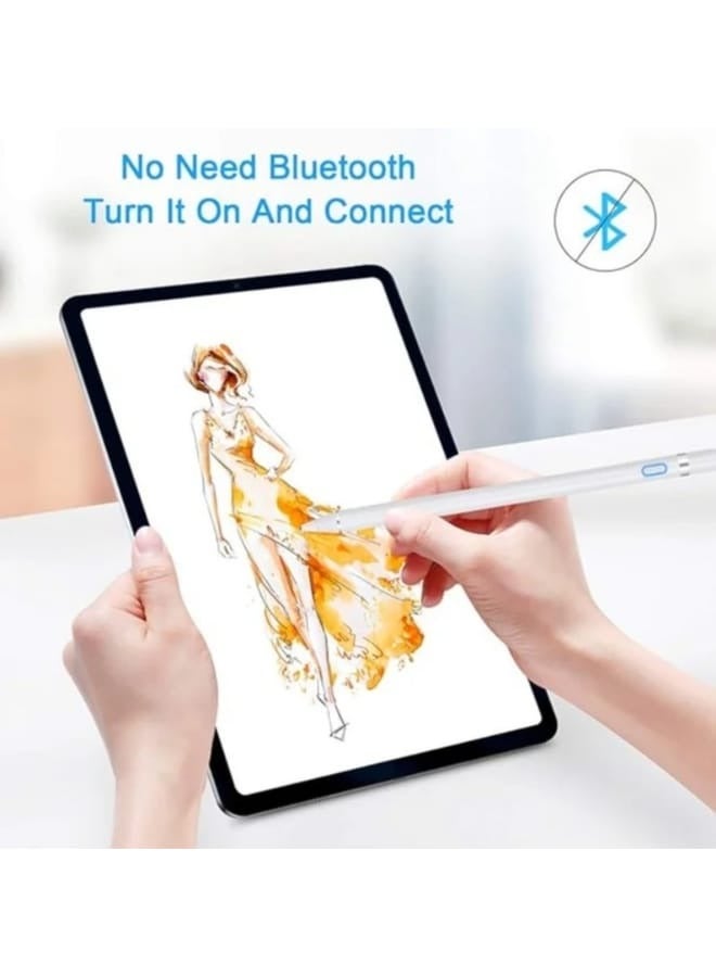 تقليدي قلم لمس نشط قابل لإعادة الشحن – طرف دقيق 1.2مم، متوافق مع Apple Pencil وiPad وiPhone وSamsung Galaxy Tab وHuawei وجميع الأجهزة اللوحية والهواتف بنظام أندرويد – كتابة سلسة بدون تأخير – لون أبيض - Image 5